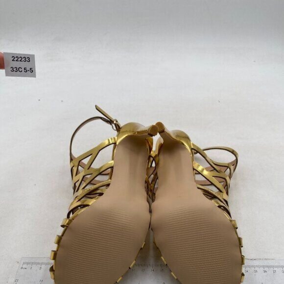 FSJ Women Peep Toe High Heel Bootie Pumps Stiletto Ankle Strap Heels Cutout Gold - Picture 6 of 7